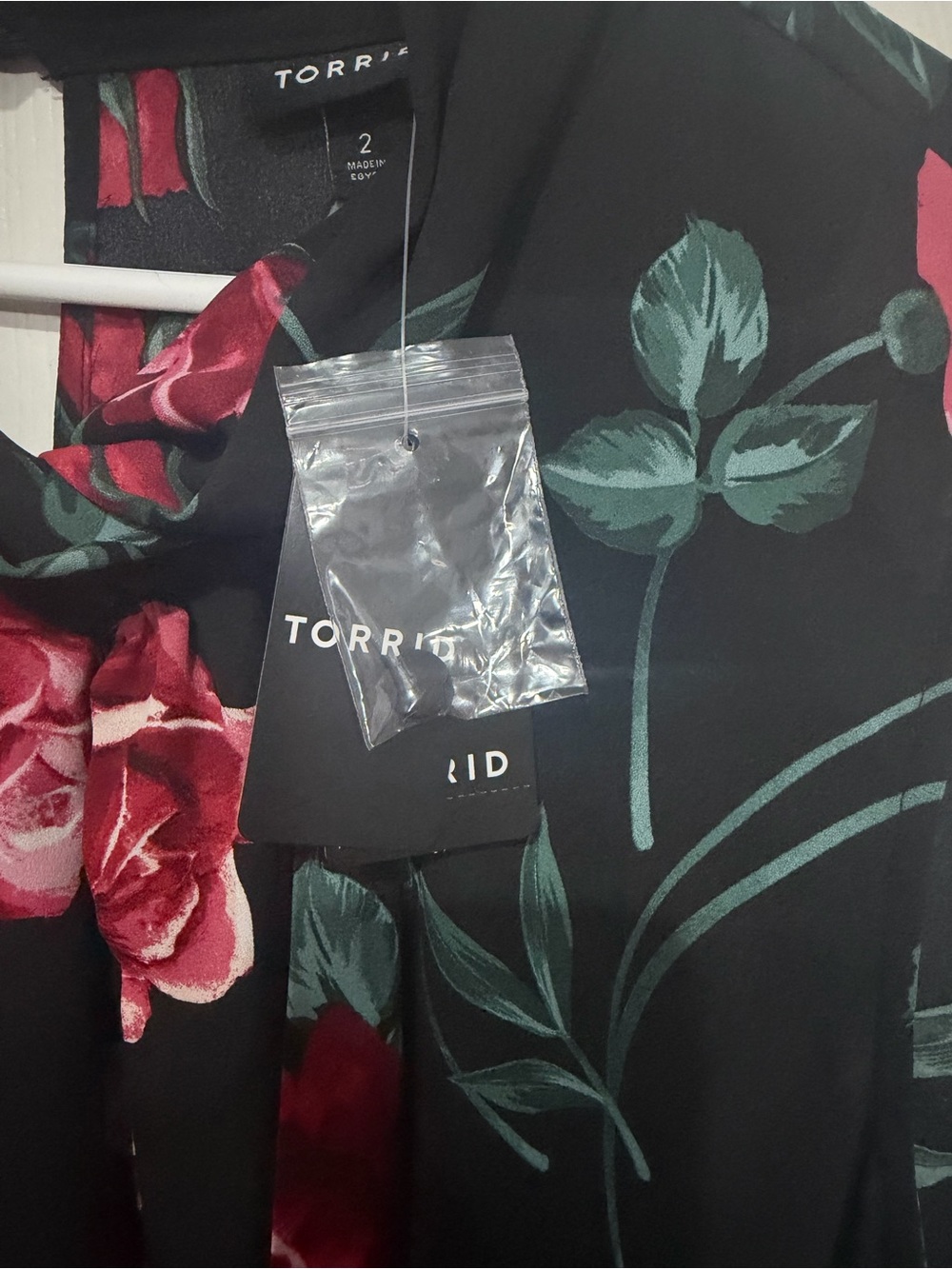 Torrid Sleeveless Black Floral Tie-Neck Blouse - Red Rose Print - Picture 3 of 5